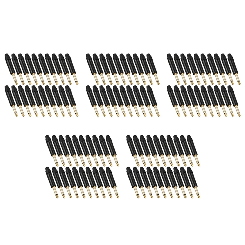 

NEW-Gold Plating 100Pcs Plug Mono Professional 2 Pole 6.35 Mm 6.5Mm Stereo Jack Plug For Neutrik 6.35Mm Jack Black
