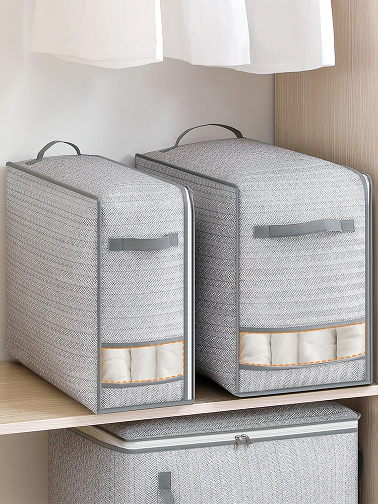 1PC gray clothes storage bag, quilt storage bag, wardrobe clothes sorting bag, with window storage bag, waterproof storage bag, 4
