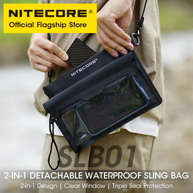 NITECORE SLB01 Waterproof Sling Bag Touch Screen Phone Shoulder Swim Bag 500D PVC 2-in-1 Case For iphone Xiaomi Huawei Men Women