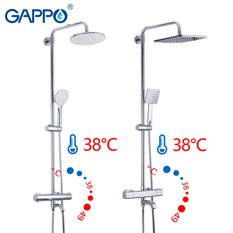 Gappo bath BRASS Thermostatic shower system lift adjustable hot cold water big round head shower High pressure flushing