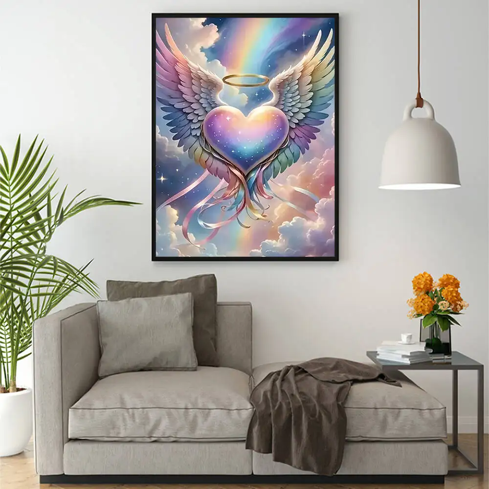 Momoart Love Heart Diamond Painting Wing Landscape DIY Picture Rhinestones Angel Diamond Mosaic Cloud Handicraft diamond painting