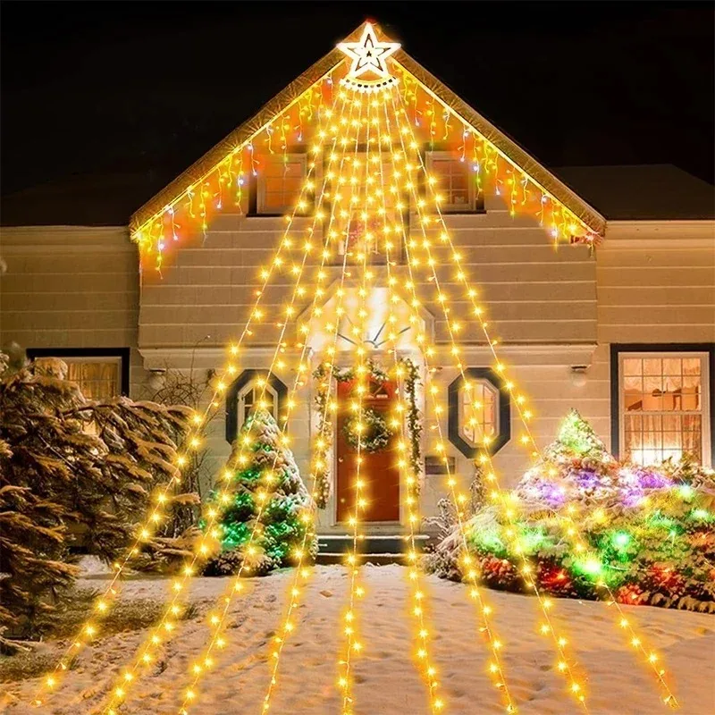 Solar-Powered LED Star String Lights for Outdoor Christmas Decoration