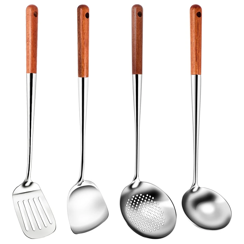 

Long Handle Stainless Steel Wok Spatula Kitchen Slotted Turner Rice Spoon Ladle Cooking Tools Utensil Set