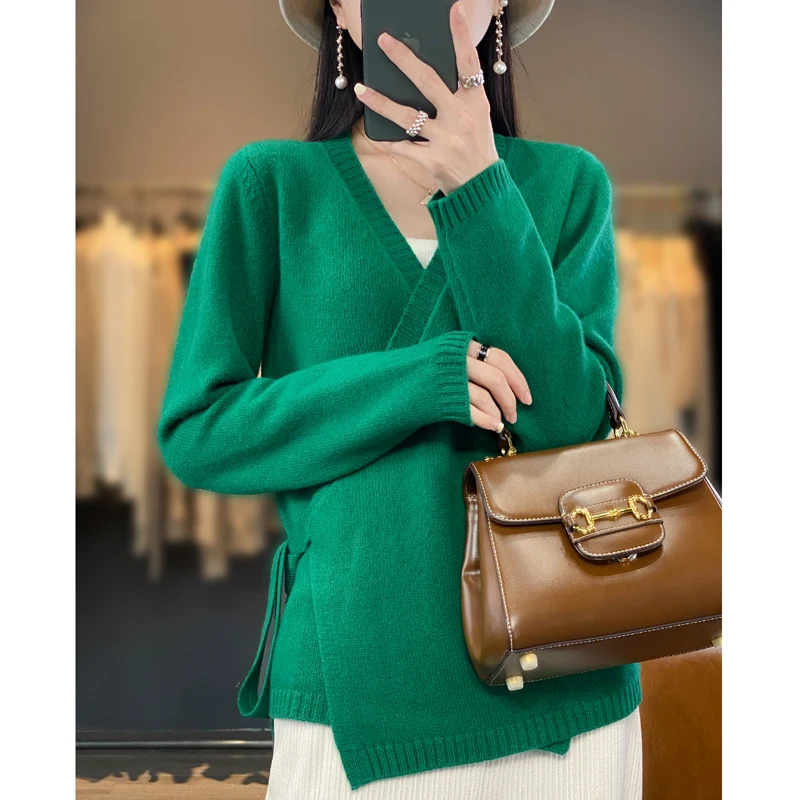 

Cashmere sweater women's 100% pure wool V-neck cardigan 2022 spring and autumn new knitted top casual Korean fashion coat