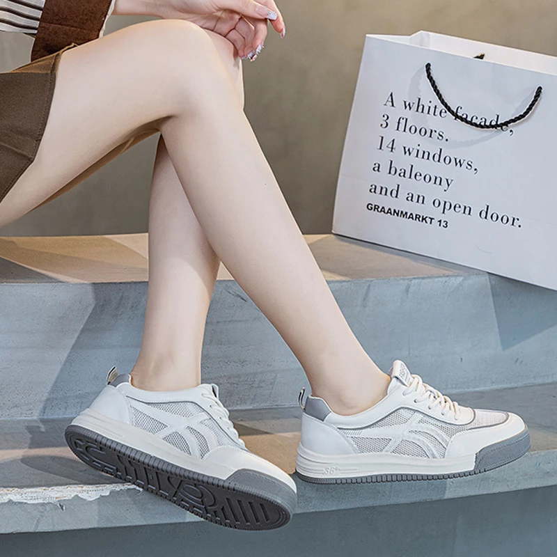 Spring Autumn Mesh Breathable Flat Bottom Casual Sports Shoes Outdoor Casual Large Size Sports Breathable Women's Shoes 36-43