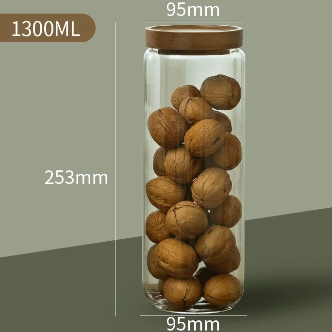 Elegant Glass Canister with Wood Lid - Airtight Kitchen Storage Jar for Grains, Coffee, Tea, and Candy