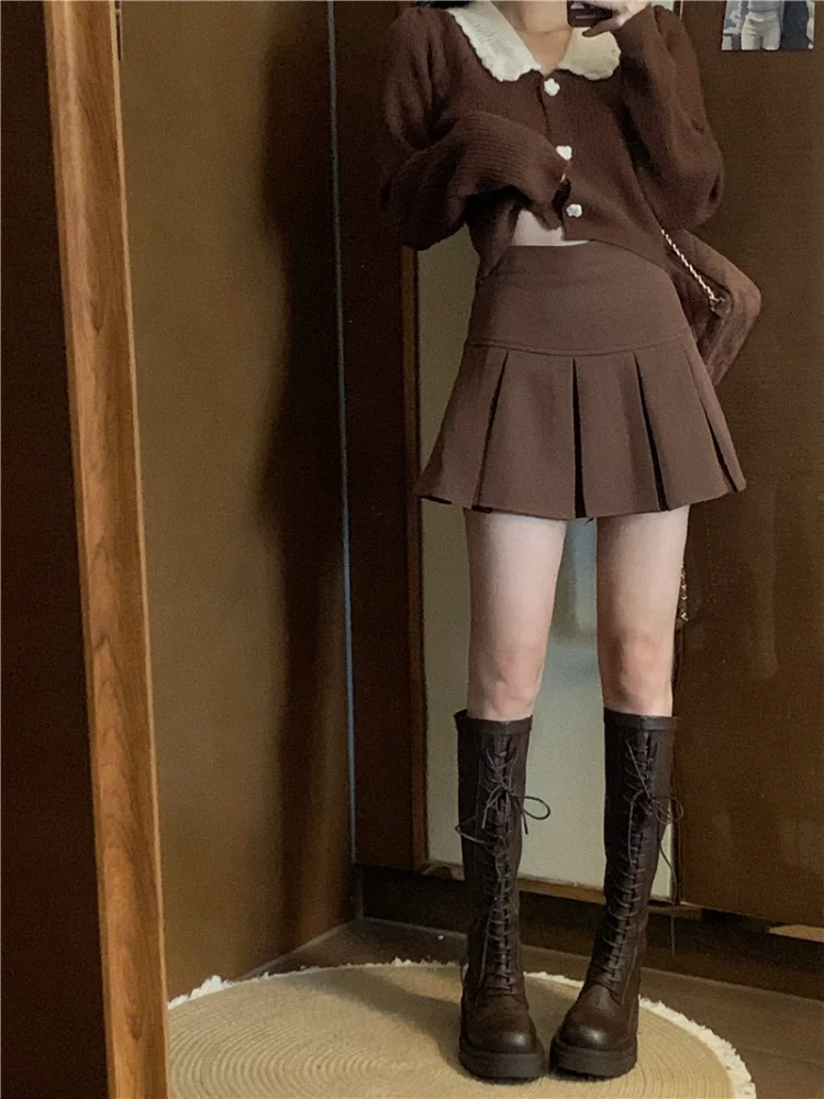 2022 Knitted Suit Women Spring and Autumn Warm Mini Skirt + Chic Elegant Top Sweater Women Skirt Vintage Short Skirt Suit Solid