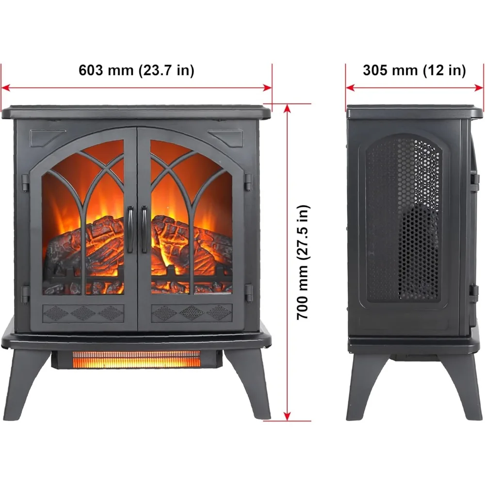 24 Inch Electric Fireplace Virtual Stove - Infrared Quartz Fireplace Heater w/ 3D Flame - Portable Fireplace w/Remote 6