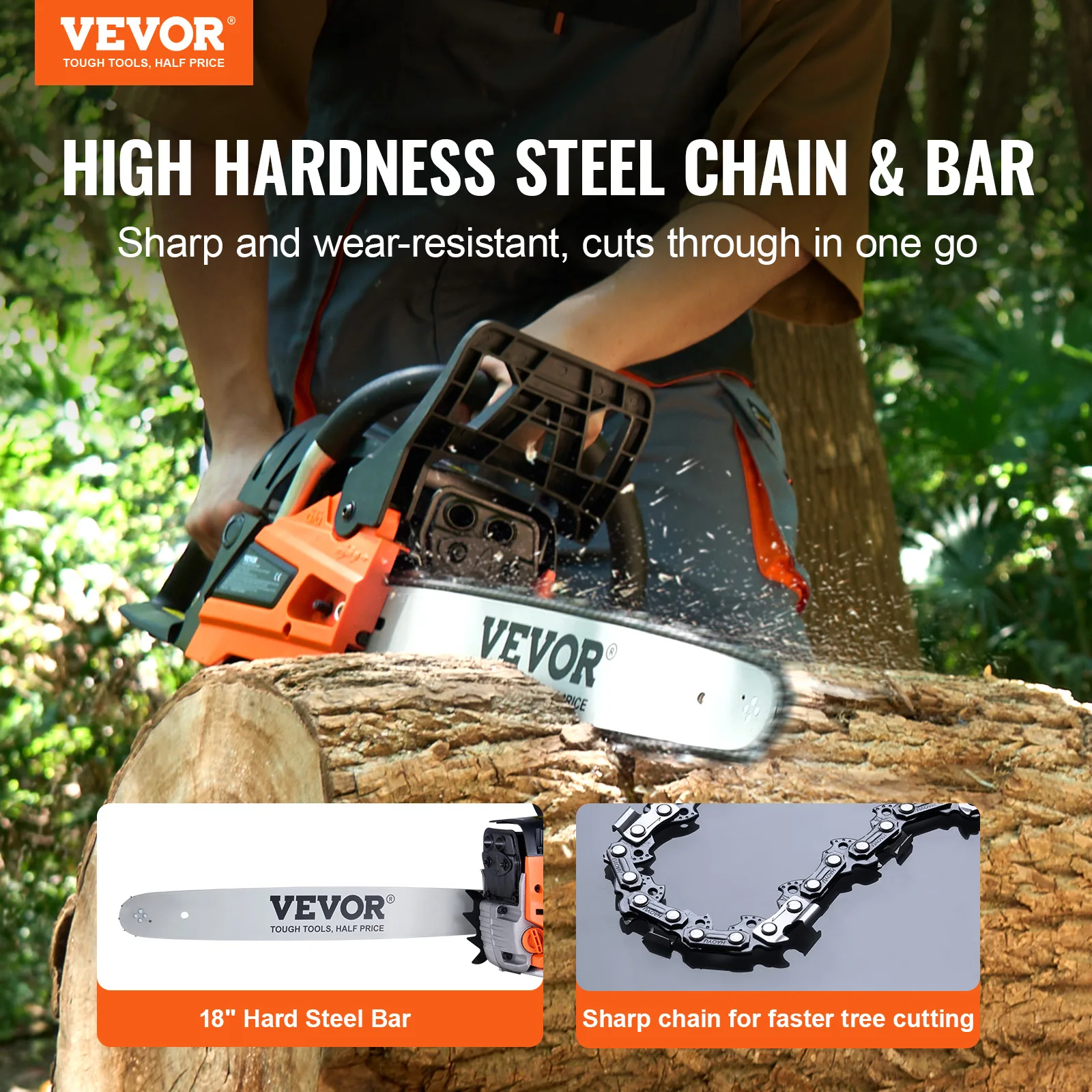 VEVOR Gas Chainsaw 52CC 18" 2.55HP Handheld Cordless Petrol Chainsaws for Tree Wood Branch Farm Garden Ranch Forest Cutting Use 2