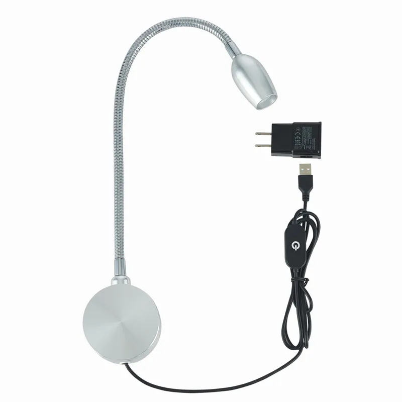 

Led Hotel Bedroom Bedside Wall Lamp Stepless Dimming USB Cable Socket Reading Eye Protection Spot Lamp 3W