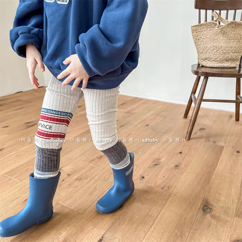 Description Picture 4 of item2025 Winter New Baby Plus Velvet Thick Leggings Infant Girl Striped Warm Pants Cotton Splice Toddler Kids Fleece Casual Trousers