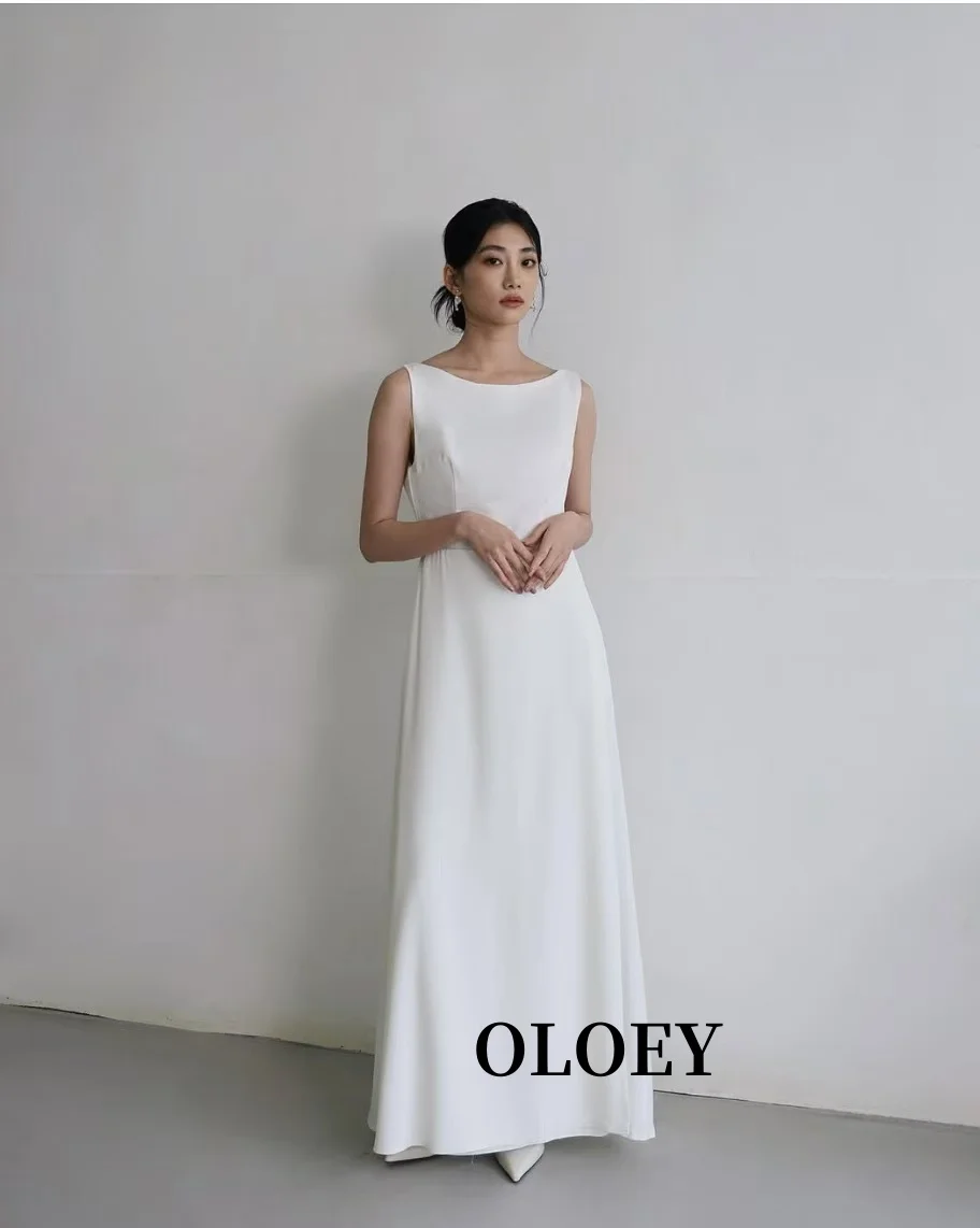 OLOEY Simple A Line Wedding Receipt Dresses Backless Scoop Neck Soft Satin Ankle Bridal Gowns Customized Formal Party Dress 3