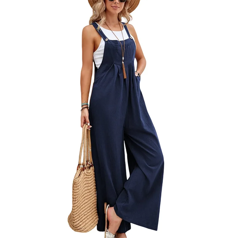 2023 Women Summer Elegant Jumpsuits Jump Suit Fashion Loose Rompers Harajuku One Piece Wide Leg Pants Vintage Casual Overalls