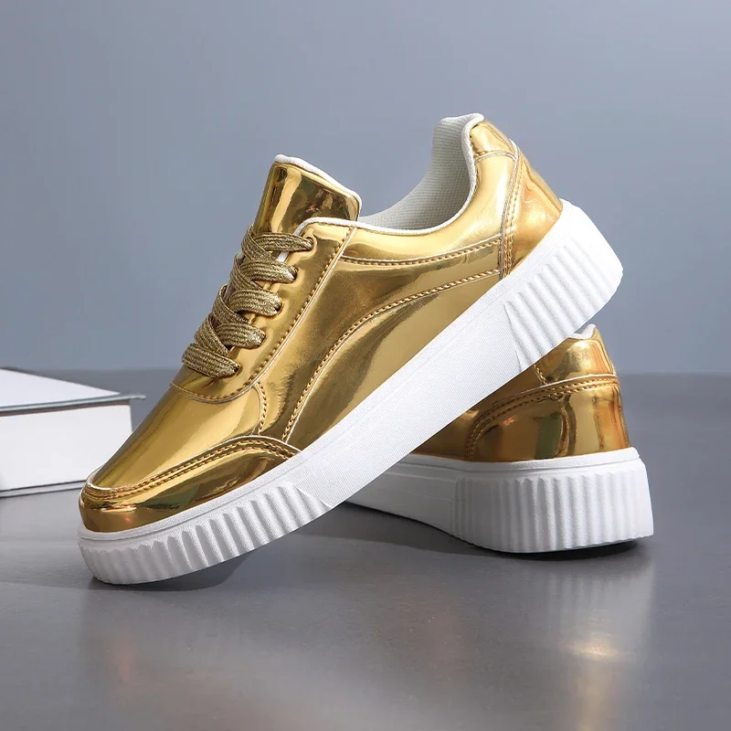 Women Over Size 36-44 Sport Shoes Gold Female Athletic Training Sneakers Flat Comfortable Girls Outdoor City Walking Shoes
