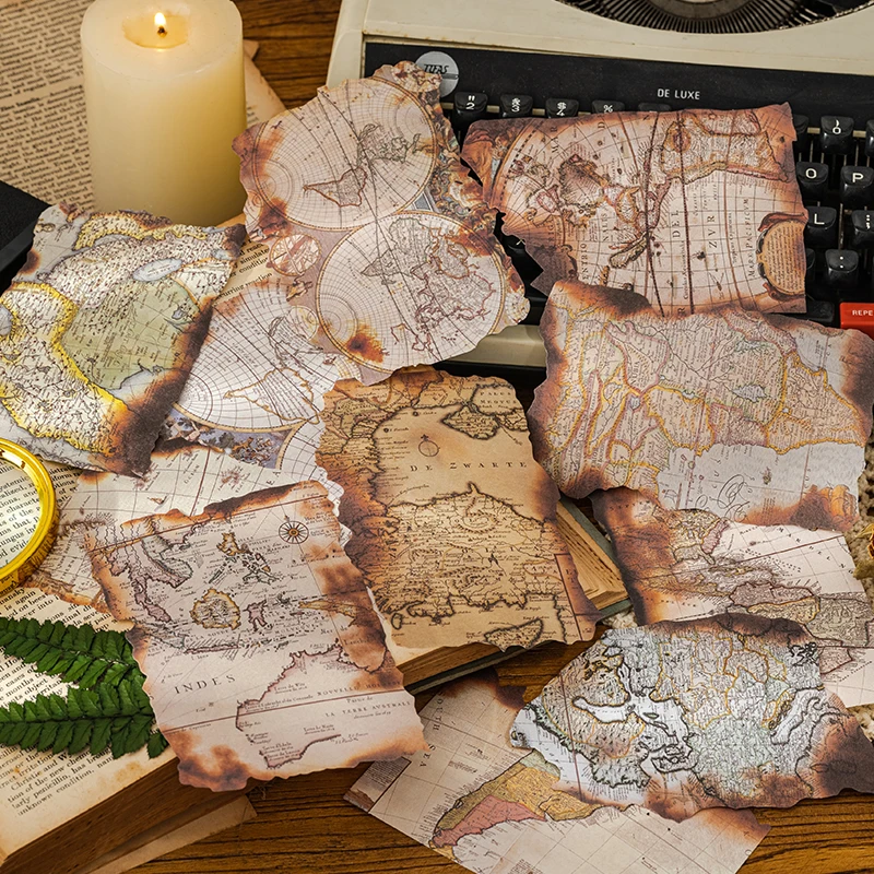 30 Pieces Vintage Map Paper Fragments for Scrapbooking
