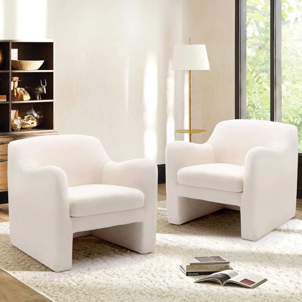 

Modern Accent Chair Set of 2, Soft Padded Armchair with Back, Comfy Lamb Wool Fabric Accent Chairs