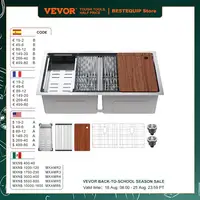 VEVOR 33inch  Kitchen Sink  Single/Double Bowl Stainless Steel Sink Workstation Step Sink with Cutting Board and Basket Strainer 1