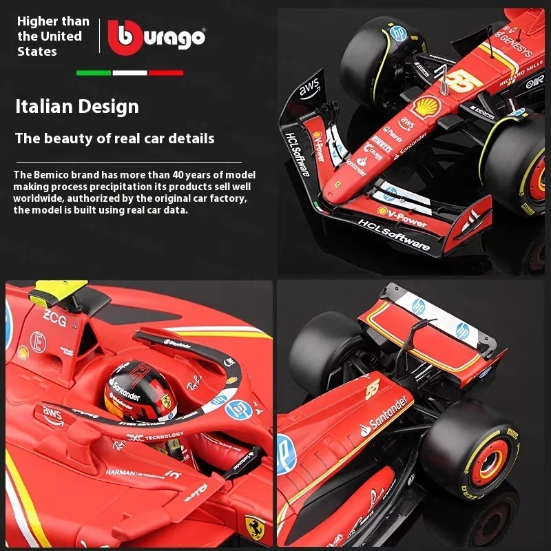 Original Bburago 1:18 Ferrari SF-24 Alloy Miniature Diecast Model Formula 1racing #16 Leclerc #55 Sainz Formula Car Models Gifts 4