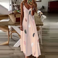 8Colour All-Season Chic Feather Print Maxi Dress Casual V-Neck Comfort Stretch Easy Care - Image 2