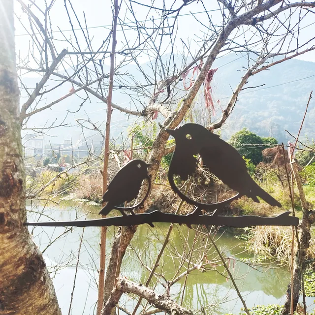 Fém Madarak Művészet Sziluett Fali Art Dekoráció Kreatív Kovácsoltvas Szobor Tét Aranyos Állat Díszfák Dekorációja - Image 4