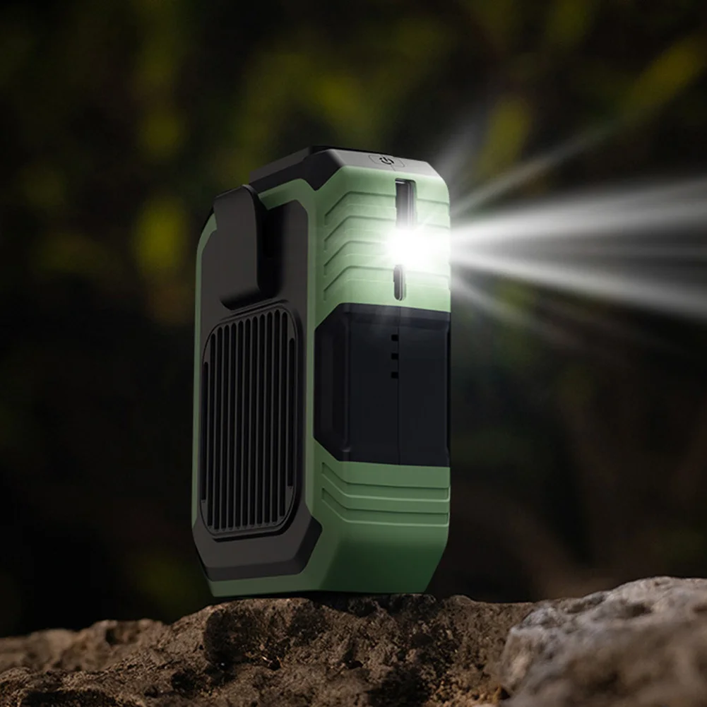 4000mAh Rechargeable Waist Clip Fan Portable Hanging Neck Fan Outdoor Waist Mounted Power Bank Flashlight Body
