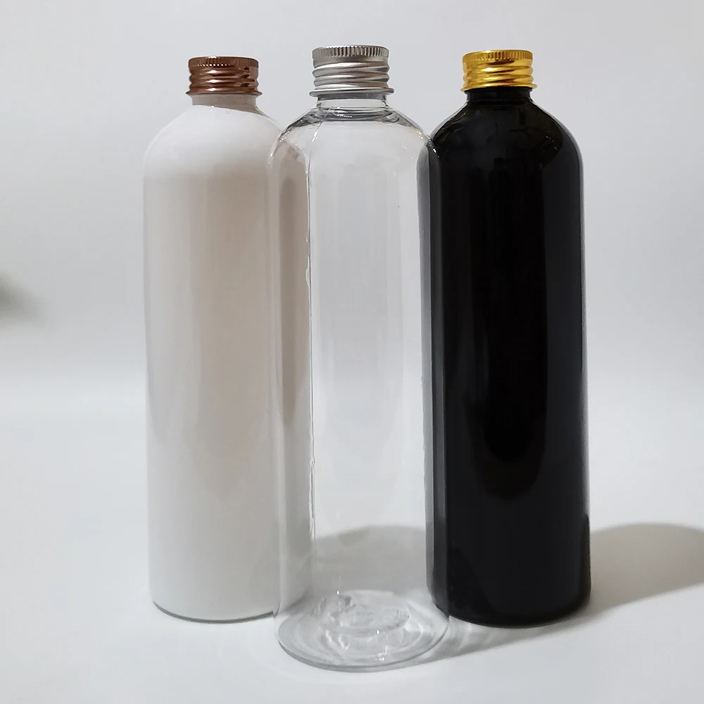 

18pcs 400ml Black White Empty plastic cosmetic bottles with Aluminum screw cap, Shower Gel shampoo Liquid soap travel bottle
