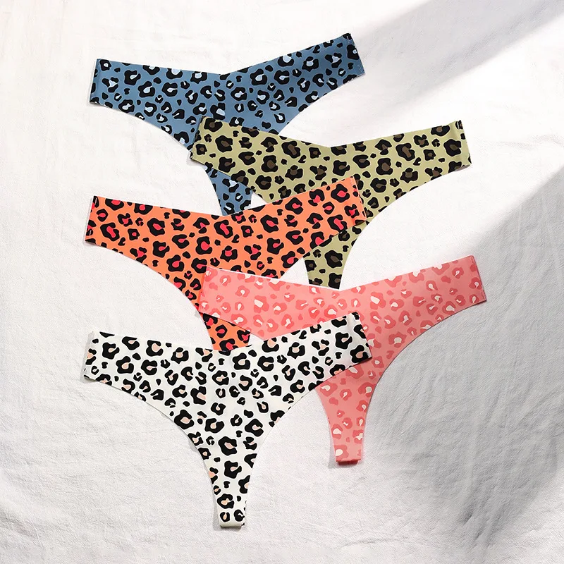 Ice Silk Leopard Women Panties Sexy G String Thong Seamless Underwear T Back  Sports Yoga Girls Briefs Underpants Plus Size S-XL