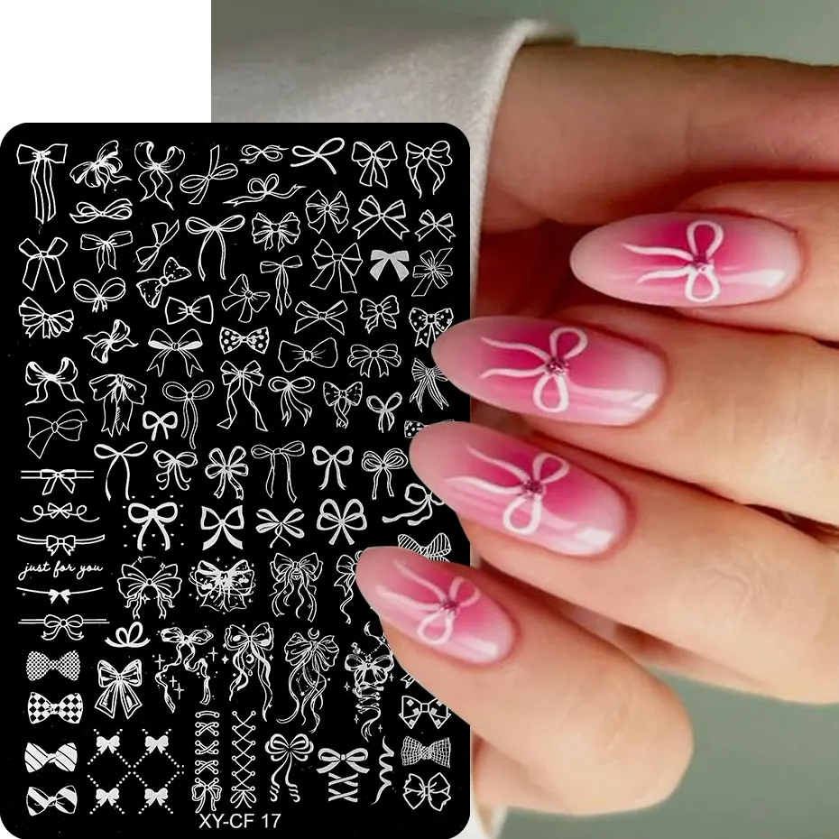 1PC 나비 네일 아트 스탬핑 플레이트 3D 리본 꽃 그림 템플릿 추상 웨이브 기하학 라인 네일 참 스텐실 도구