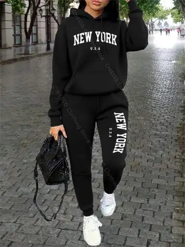 NEW YORK Women Sweatsuit Autumn Winter Two Piece Set Hoodie Pants High quality Loose Fashion Streetwear Ladies Tracksuit Outfits - Image 15
