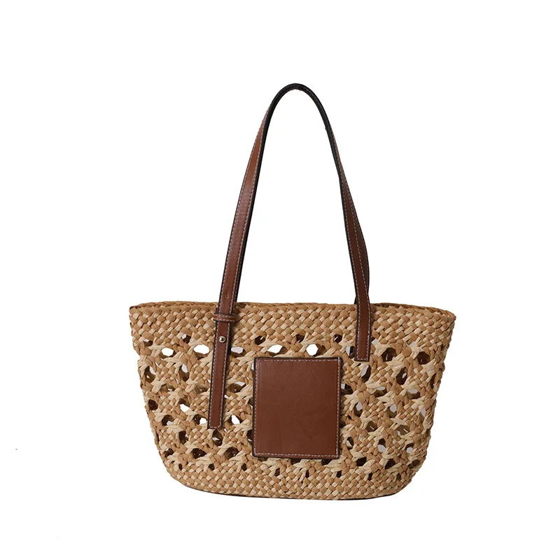 2025 Summer Straw Beach Basket Bag Fashion Women Rattan Shoulder Bag Large Capacity Woven Hand-made Handbag Female Purse Totes
