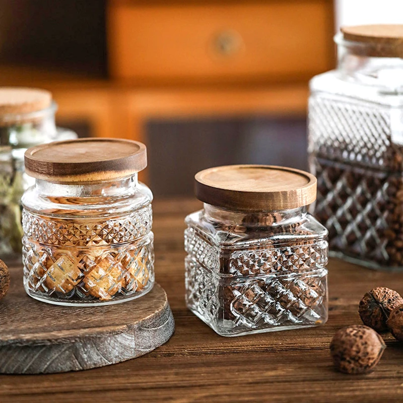 Kitchen Food Grade Sealed Glass Jar, Coffee Powder Seasoning Storage Jar, Acacia Wood Glass Bottle 2