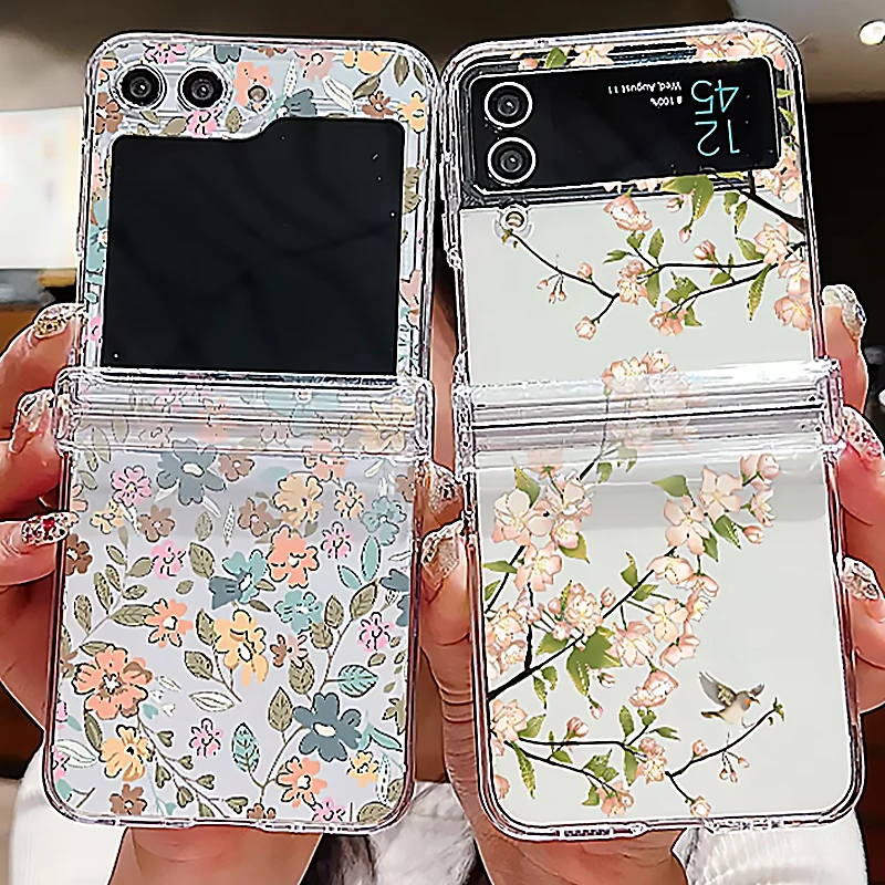 Elegant Floral Transparent Folding Phone Case - Hard Back Cover
