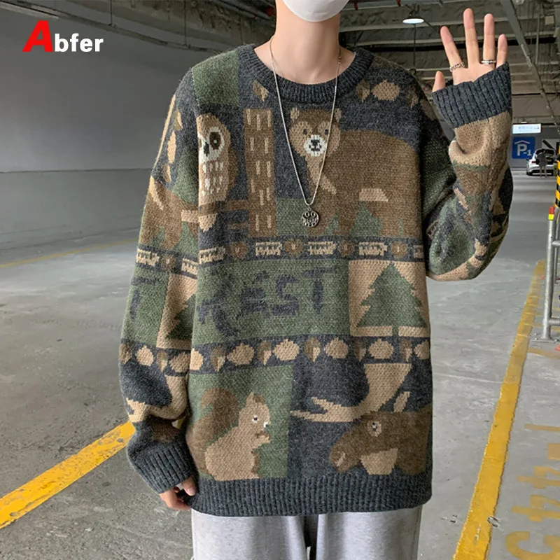 Abfer Men's Grandpa Sweater Oversized Knitted Ugly Sweater Hip Hop Clothes  Autumn Winter Korean Fashion Pullovers Knitwear Tops - AliExpress
