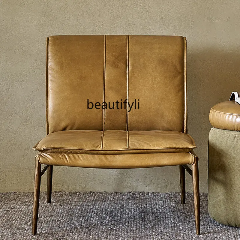 

Full Leather Leisure Dining Chair Large Sitting Deep Wide Backrest Breathable Skin-Friendly Living Room Dining Room LeisureChair