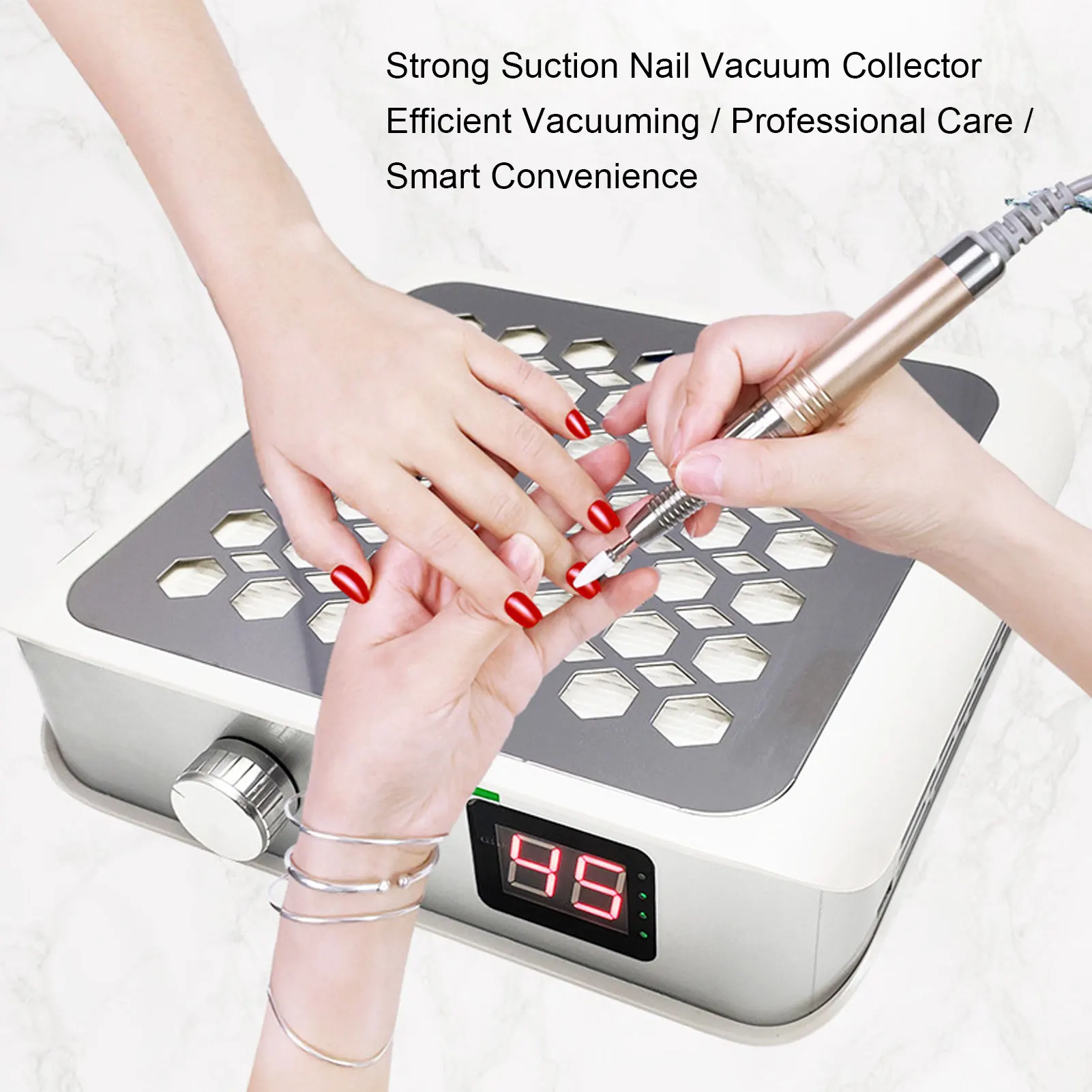 Nail Vacuum Dust Collector Strong Suction Quiet White Nail Fan Dust Collector 60W Stepless Speed Adjustable for Nail Polishing 2