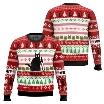 2026 New Sweater Material Premium 1-2 Shipped Black Cat Drinking Coffee Ugly Christmas Sweater Multiple Models