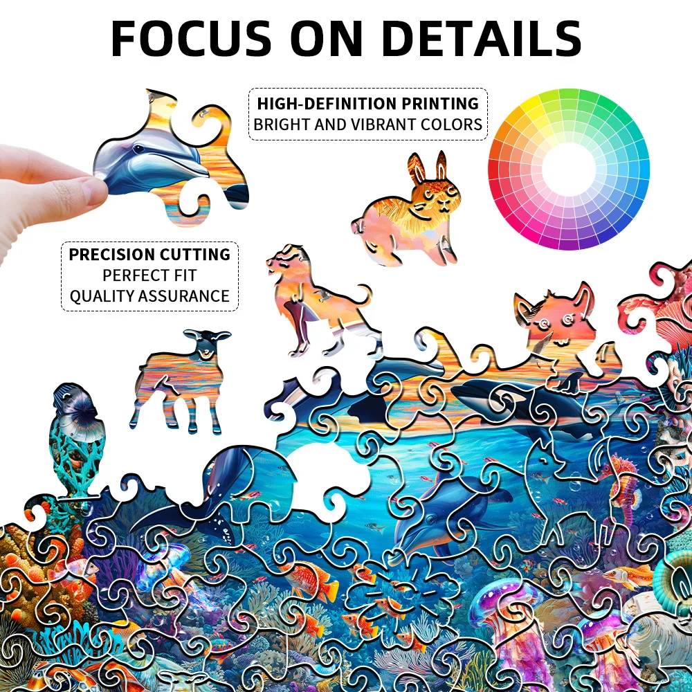 Ocean World Wooden Puzzle – Unique Animal Shapes, Decorative Art & Mind-Challenging Entertainment | Ideal for Gatherings & Special Gifts