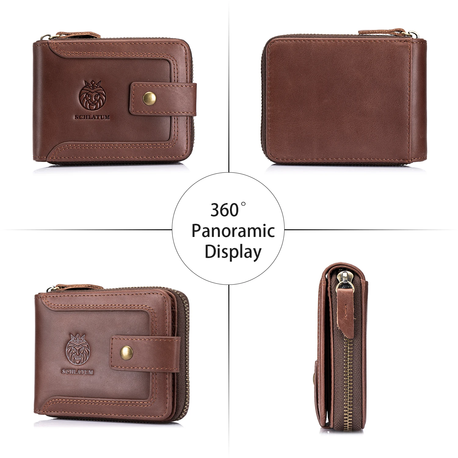 SCHLATUM Men's Genuine Leather Vintage Wallet with Multiple Card Slots RFID Blocking Cowhide Travel Wallet 3