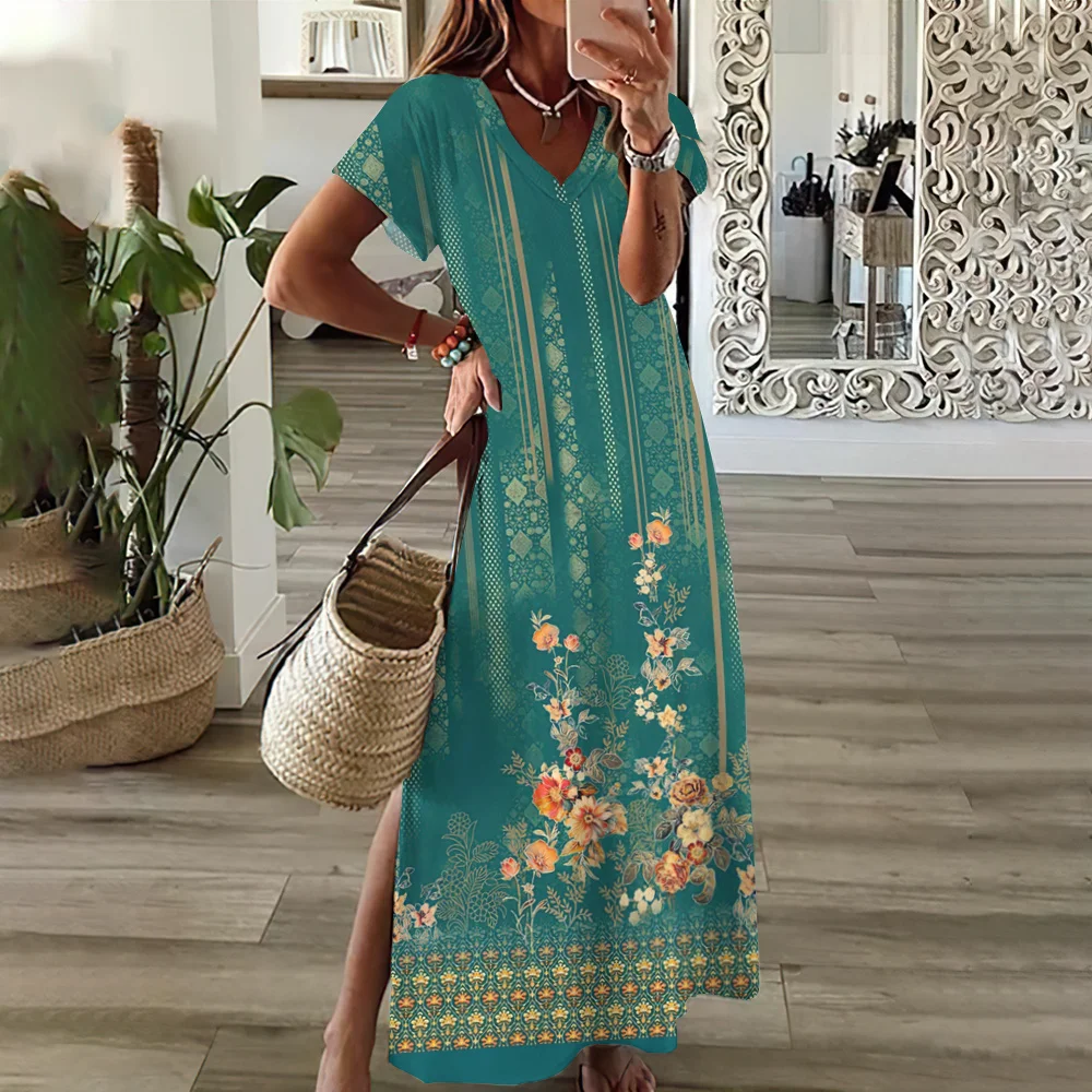 

Винтажные женские Платья с цветочным принтом, элегантные летние женские длинные платья, женская одежда, бесплатная доставка