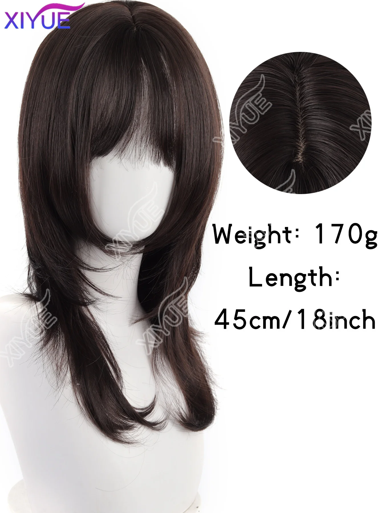 XIYUE Synthetic Brown Black Medium Straight Jellyfish Wig with Bangs Natural Layered Wig Suitable for Women Daily Party ﻿