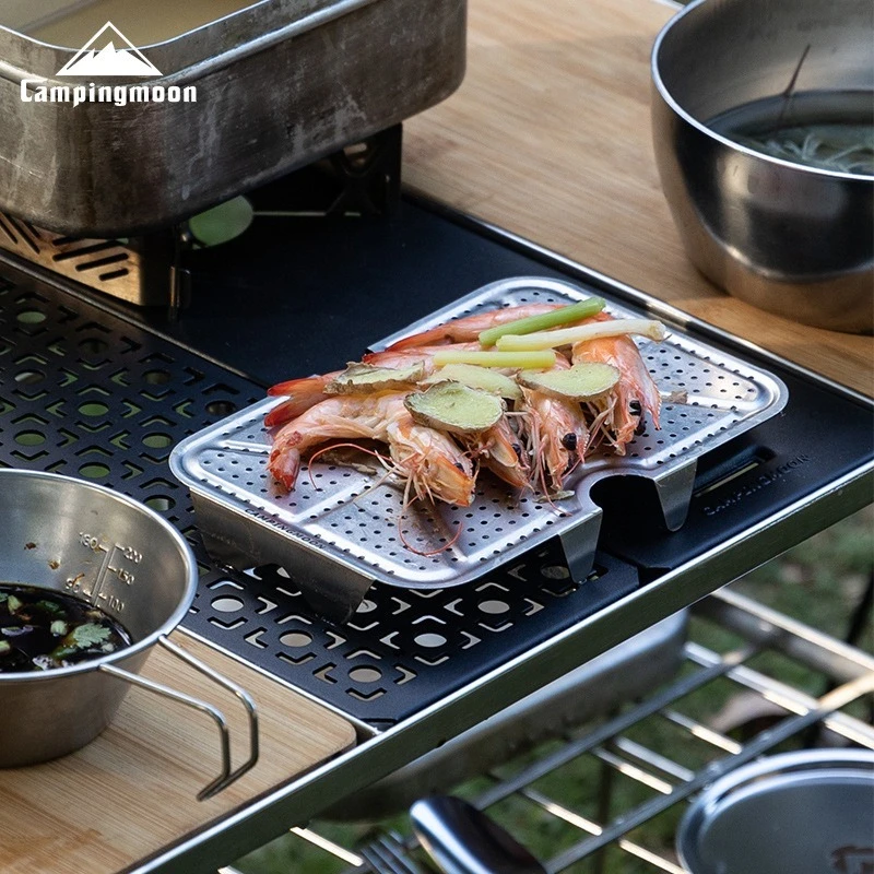 CAMPINGMOON Outdoor Camping Aluminum Lunch Box Bottom Net Picnic Thickened Stainless Steel Steaming Net With High Steaming Sheet kitchen utensils camping cookware camping cookware set stainless steel drain basket