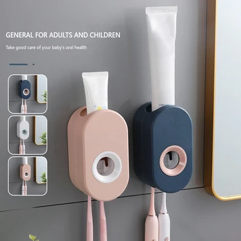 Automatic Toothpaste Squeezer Wall-mounted, Adhesive Toothpaste Holder with Toothbrush Organizer For Bathroom Kids and Adult 1