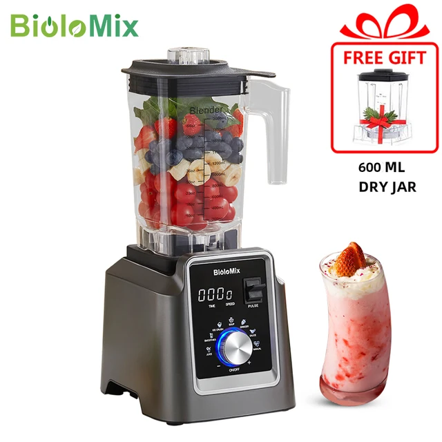 BioloMix-Mélangeur professionnel automatique numérique sans BPA, robot culinaire Ju479, fruits glacés, cadeau gratuit, figurines sèches de 600ml, 2L 1
