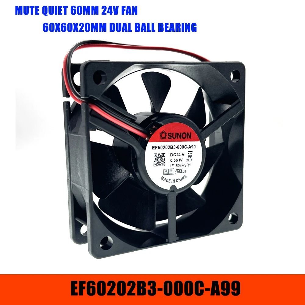 Ultra-quiet Mudo Ventilador de Refrigeração Rolamento de Esferas Dupla Ventilador 6cm 60x60x20 mm Ef60202b3000c-a99 para Sunon 6020 24v 0.56w Novo