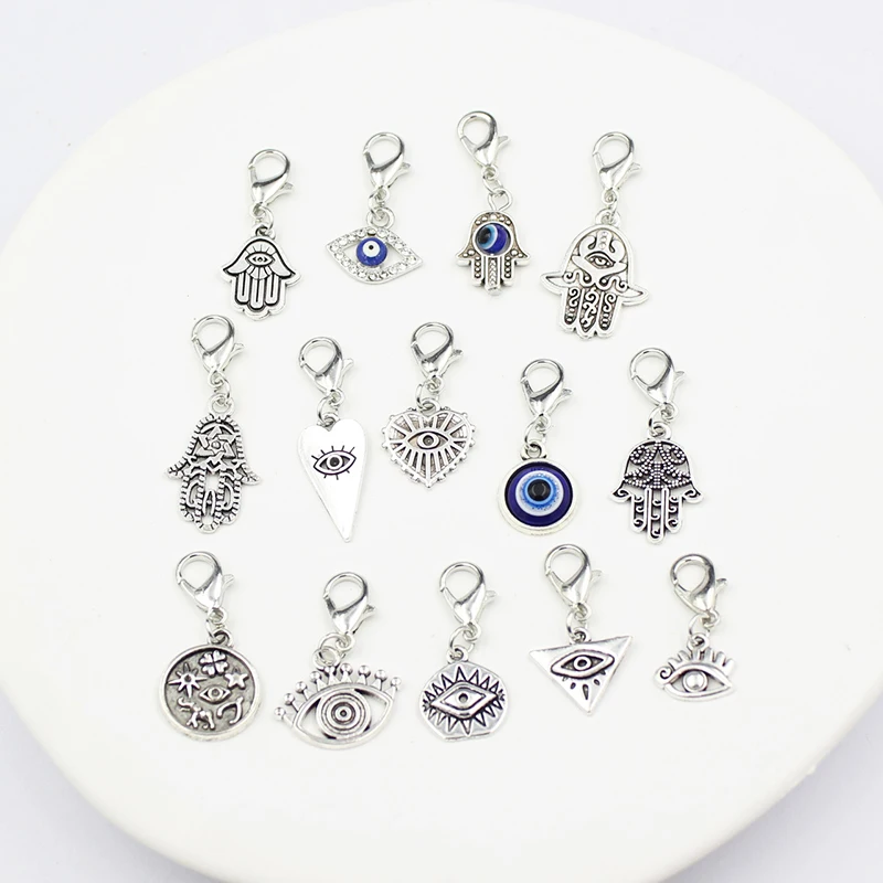 

5pcs Lot Evil Eye Pendant Good Luck Hamsa Hand Protection Charm Purse Bag Car Key Charms Friends Teacher Gift