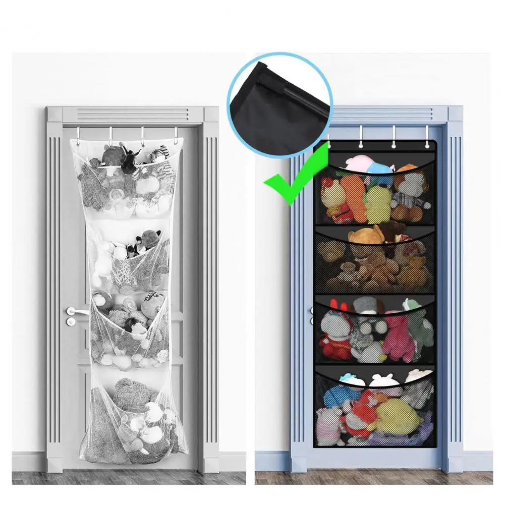 

Toy Storage Cabinet Over-the-door Stuffed Storage Bag Easy Access with 4 Mesh Pockets for Hanging Door Organization for Standard