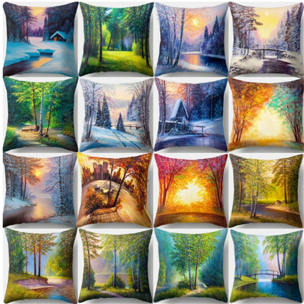 

Pillowcase for the Four Seasons Landscape Home Decoration and Natural Scenery of Lakes and Snowy Plains Bedroom Decoration