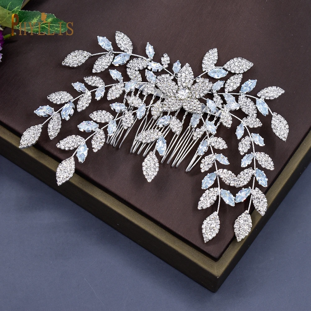 A53 Leaf Shape Silver Color Bridal Hair Combs 2022 Rhinestone Wedding Headpiece Vintage Style Bride Tiaras Women Hair Jewelry