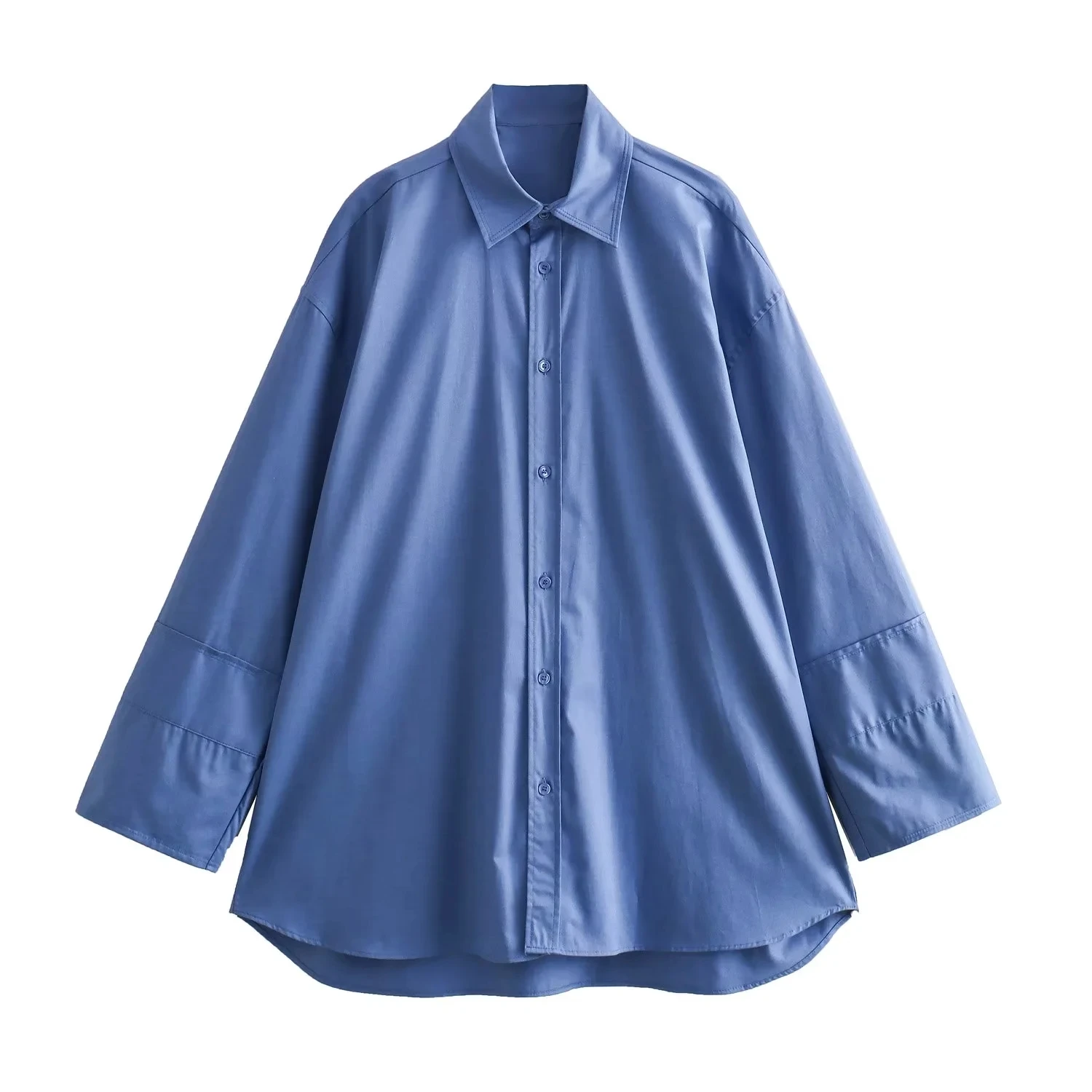 

Траф 2023, Синяя Женская модная мужская одежда, стильные свободные топы с лацканами, Женские повседневные большие рубашки с длинным рукавом и пуговицами