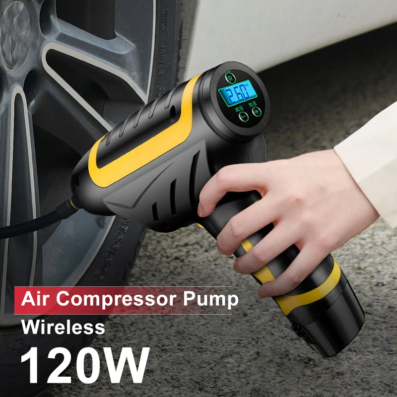 

120W Wireless Car Air Pump Handheld USB Air Compressor Pneumatic Tire Inflator With Digital Display With LED Car Pressure Gauge